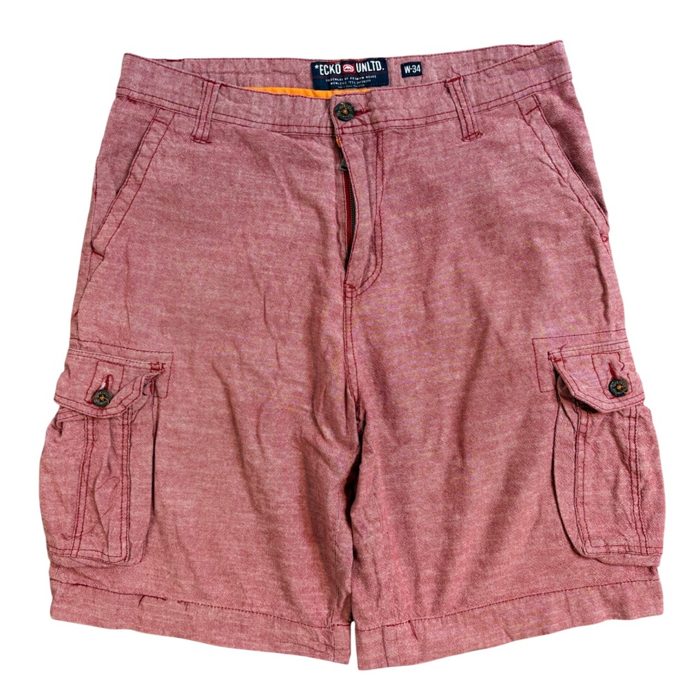Ecko Unltd Mens Red Cotton Cargo Shorts Size 34 Streetwear Utility Skater Y2K